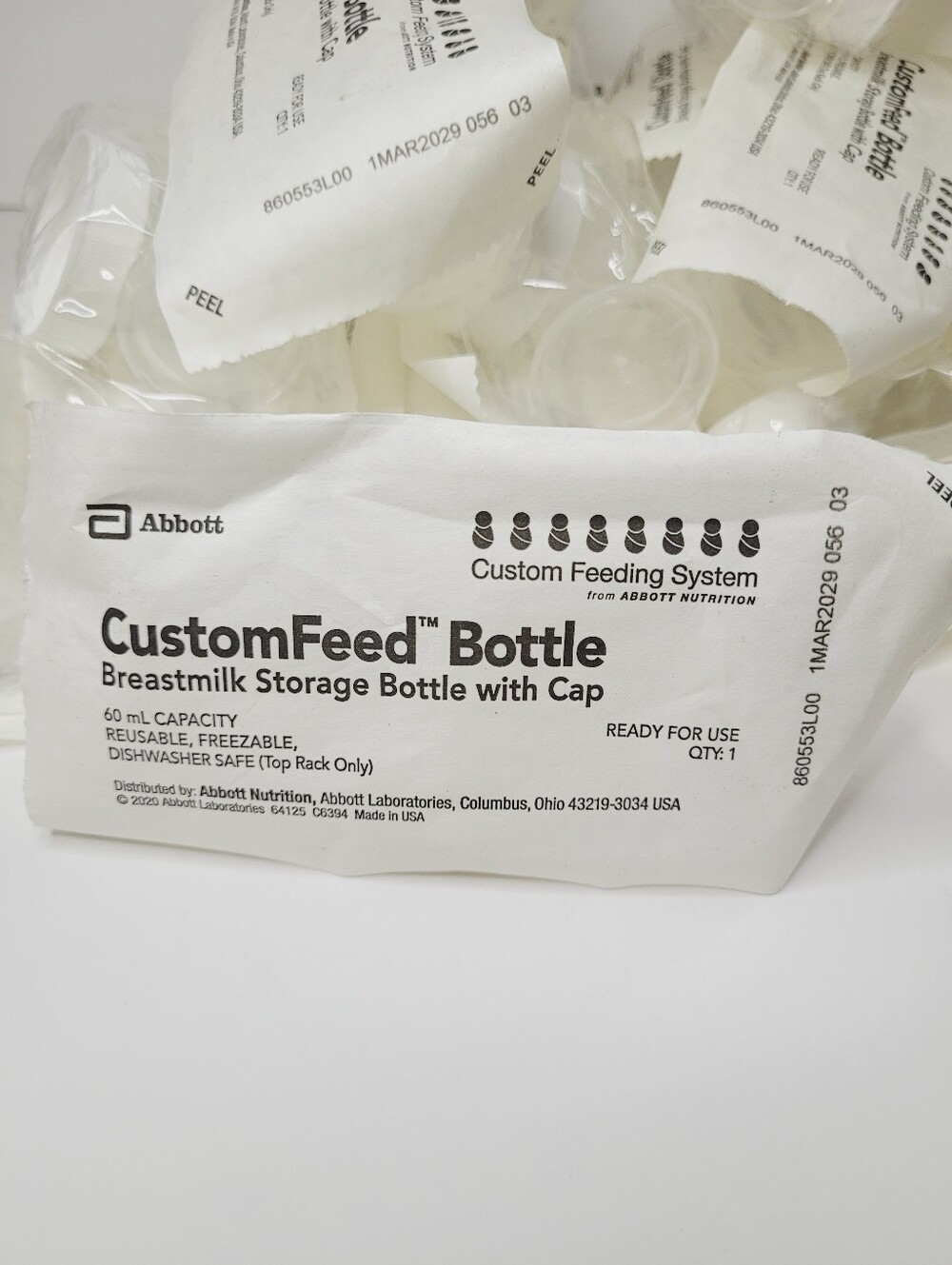 Abbott CustomFeed Bottles w/Cap Breastmilk Storage 60mL Reusable (Lot Of 26)